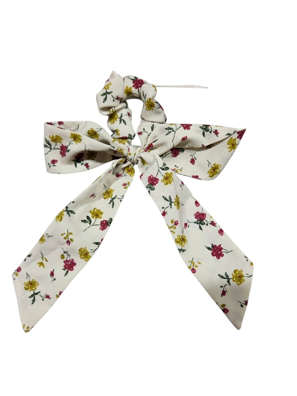 🚨5/$25 Floral Bow Scrunchie Hair Tie in Cream with Pink & Yellow Flowers